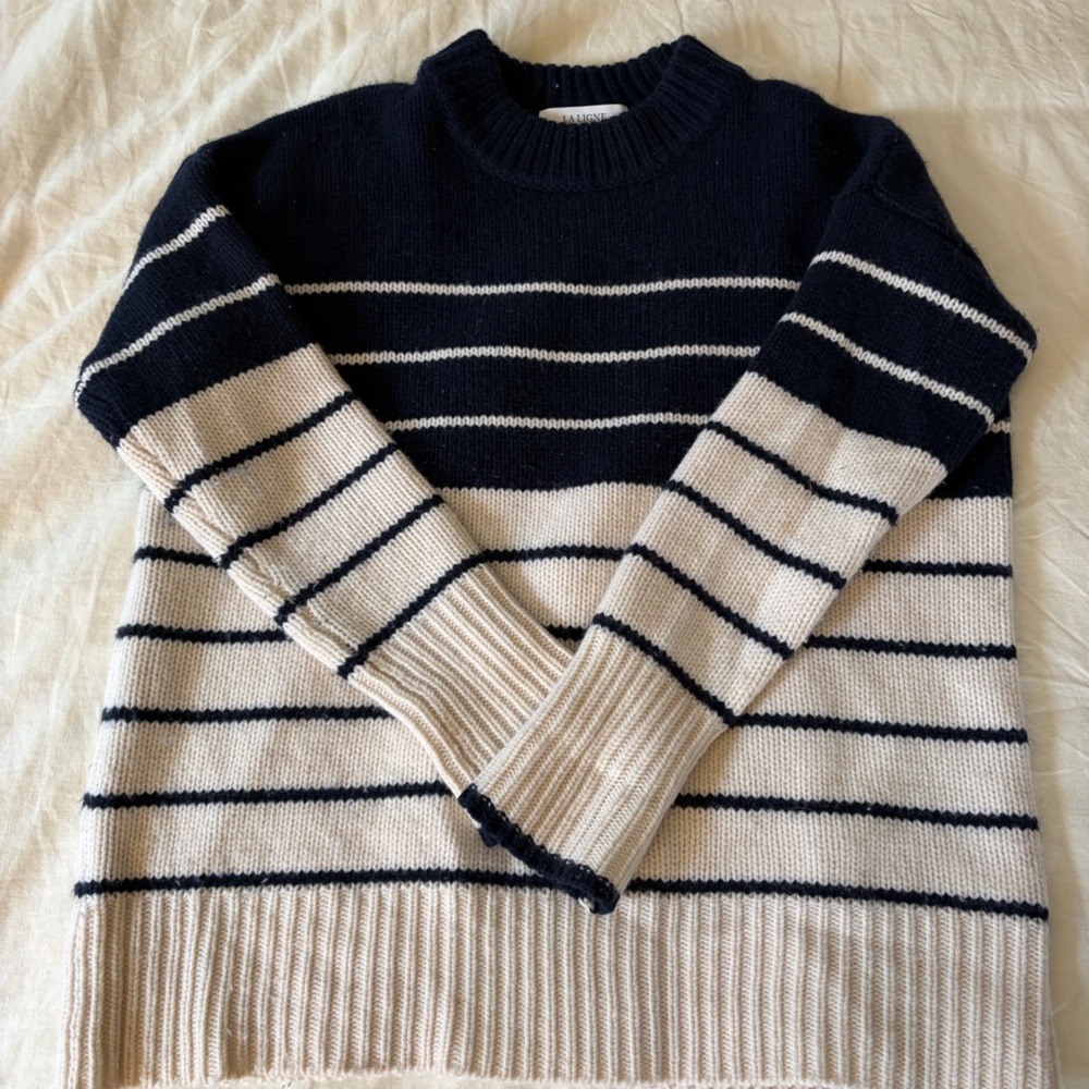 La Ligne Navy and Cream Striped Crew Neck Marin Sweater sz XS